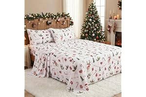 Gogreen 4PC Queen Christmas Sheet Set Fit 16", Breathable Microfiber Soft Queen Sheet Set Warm Sheets, Luxury Hotel Style Hom