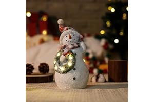 Rezpuao Christmas Snowman Decor Christmas Figurines Resin Snowman Lighted Decorations Indoor Glowing Wreath LED Holiday Light Up Snowman Snowman Xmas Decor for Home Kitchen Holiday Party