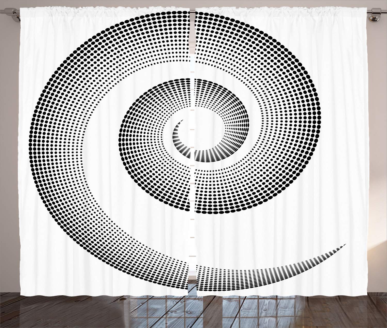 ABAKUHAUS Spires Curtains, Spiral Dimensional Curve Turns Around an Axis Rotary Parallel to Ring Center Design Image, Living Room Bedroom Window Drapes 2 Panel Set, 96 L X 110 W, Black