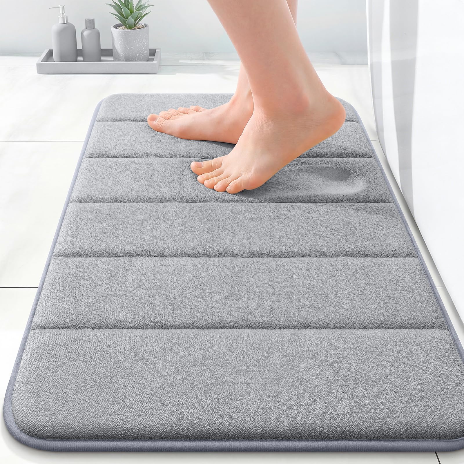 OLANLY Memory Foam Bath Mat 24x16, Super Soft Absorbent Bathroom Rugs, Quick Dry, Machine Washable Shower Floor Rugs, Bathmat Carpet, Bathroom Home Decor Accessories, Grey