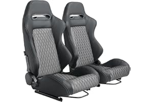 WIILAYOK 2 Pack Racing Seats for Cars, Automotive Bucket Seats Pairs, PVC Leather, Adjustable Angle, Universal Fit, Black and Gray