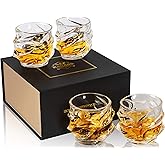KANARS Old Fashioned Whiskey Glasses 11 Oz - Emperor Rocks Glasses Set of 4 for Bourbon Cocktail Scotch Snifter Malt Cognac - Heavy Crystal Bar Glassware - Unique Men Gift