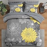 Pamnest Comforter Set Queen Size, Vintage Summer Flower 7 Pcs Bedding for Kids and Adults, Yellow Botanical Floral Bed Sheet Sets with Fitted Sheet 2 Pillowcases & 2 Shams