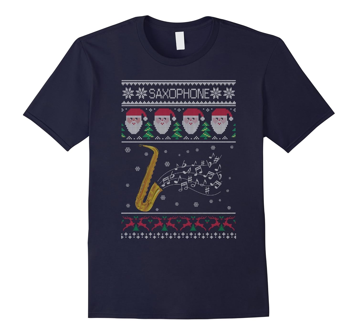 Saxophone Christmas T-Shirt Ugly Christmas Sweater-Rose