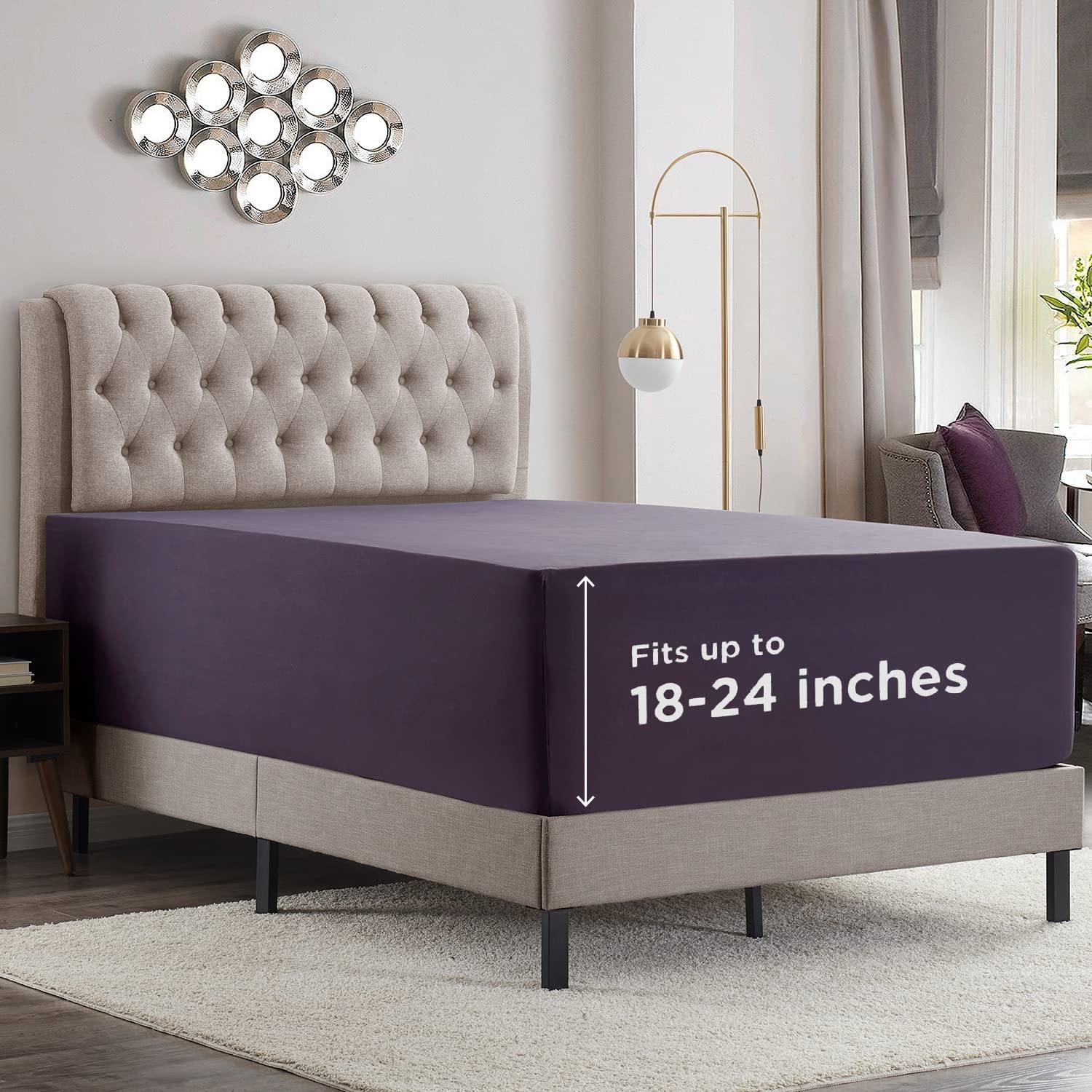 Photo 1 of Empyrean Purple Extra Deep Pocket Fitted Sheet Queen, Hotel Luxury Queen Fitted Sheet Only Easily Fits 18 to 24 Inch Mattress, Super Soft, Wrinkle-free, and Breathable Bottom Sheets with Corner Straps