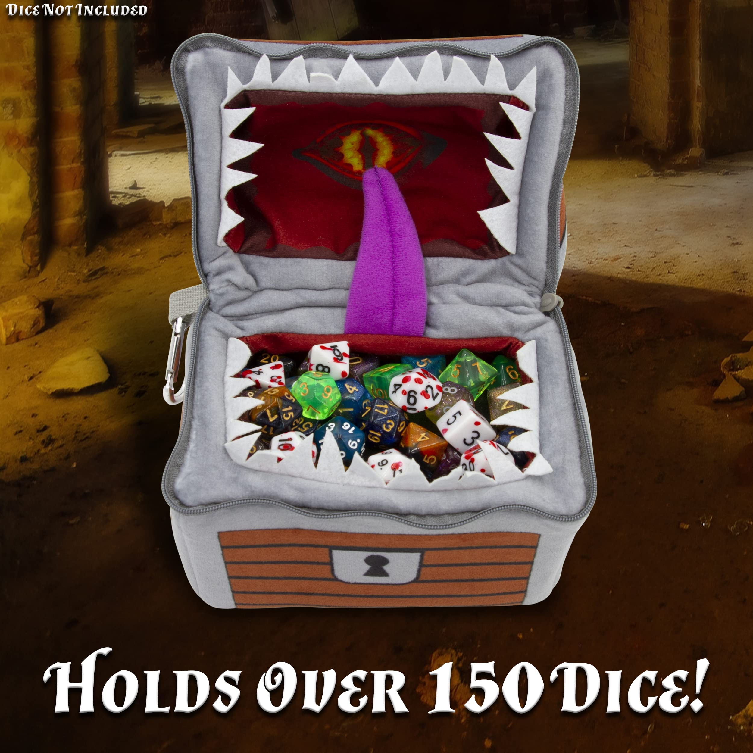 CASEMATIX Mimic Dice Chest and DND Dice Case with 7 Included RPG Dice - 6.5