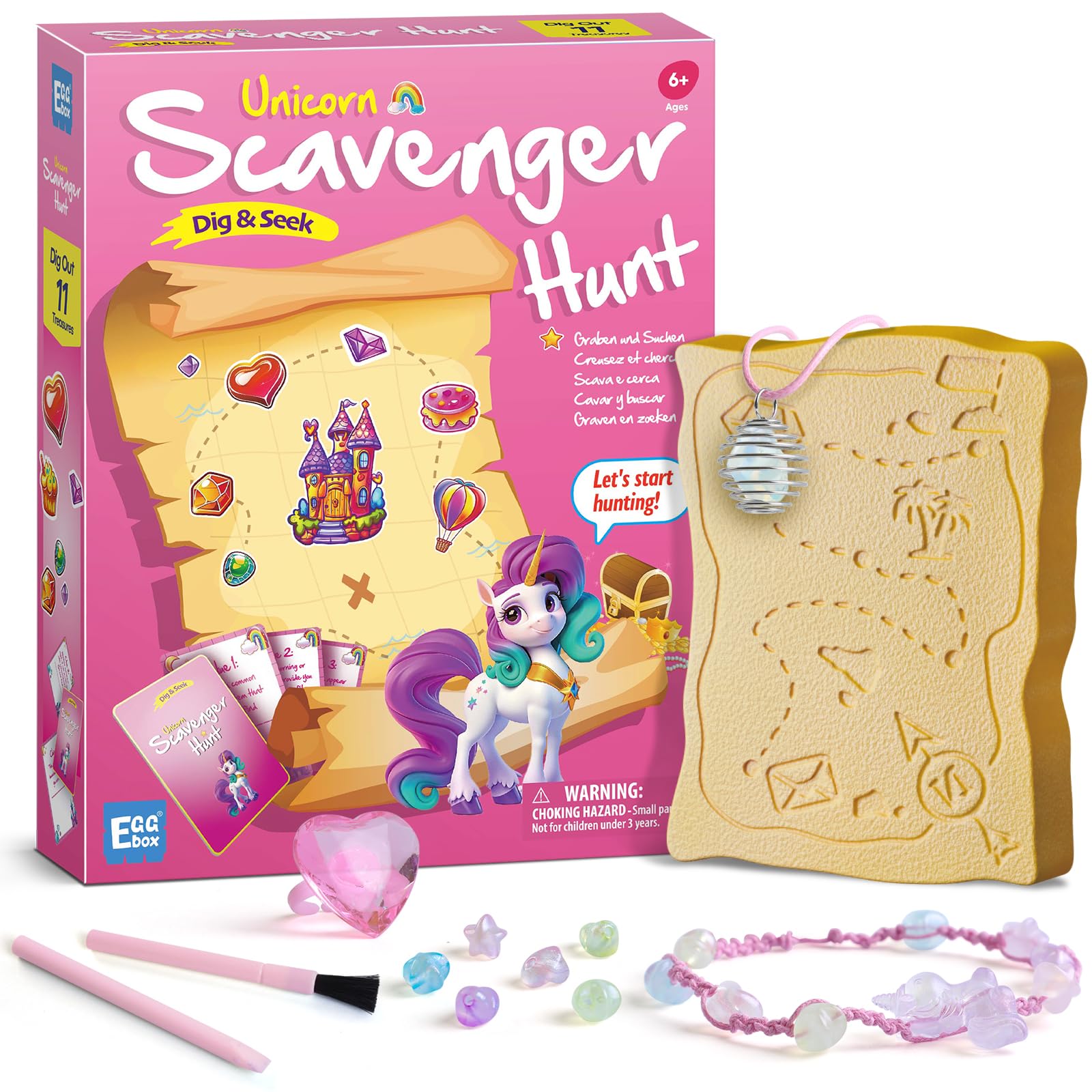 Eggbox Unicorn Toys Dig Kit - Dig Out Unicorn & Charms and Make Your Own Bracelet, Necklace and Ring - with a Fun Seek Game Inside - Gifts for Boy Girls Age 6 7 8 9 10 11 12 Years Old