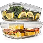 Razab 6.5 Cups / 52 Oz 2 Pack Large Glass Container Food Storage with Lids - Leakproof, BPA-Free Large Meal Prep Container Id