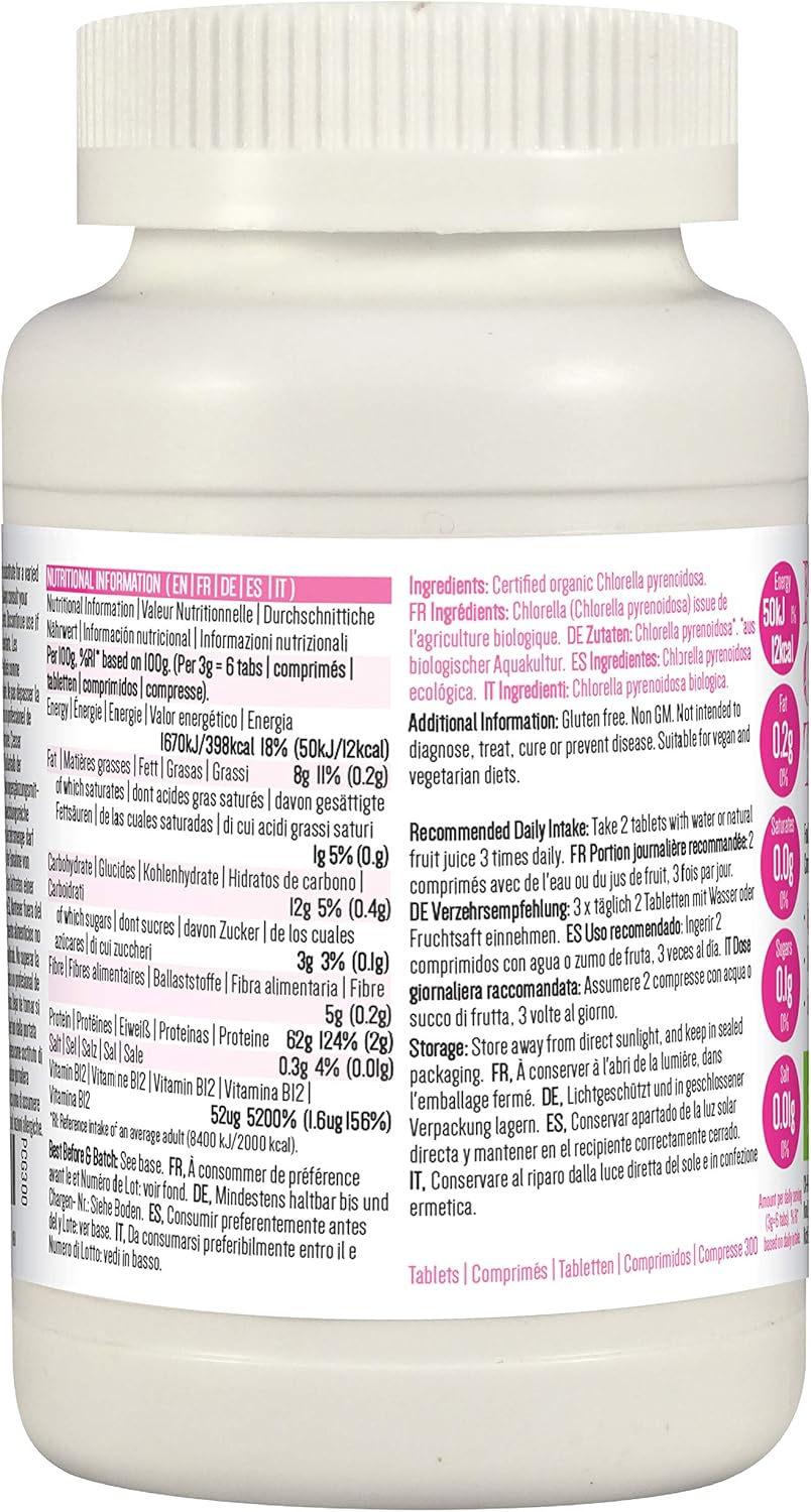 PINK SUN Organic Chlorella Tablets 500mg x 300 Tabs Pyrenoidosa with Broken Cell Wall Cracked Gluten Free Non GMO Suitable for Vegetarians and Vegans Certified Organic by The Soil Association 150g - Image 3