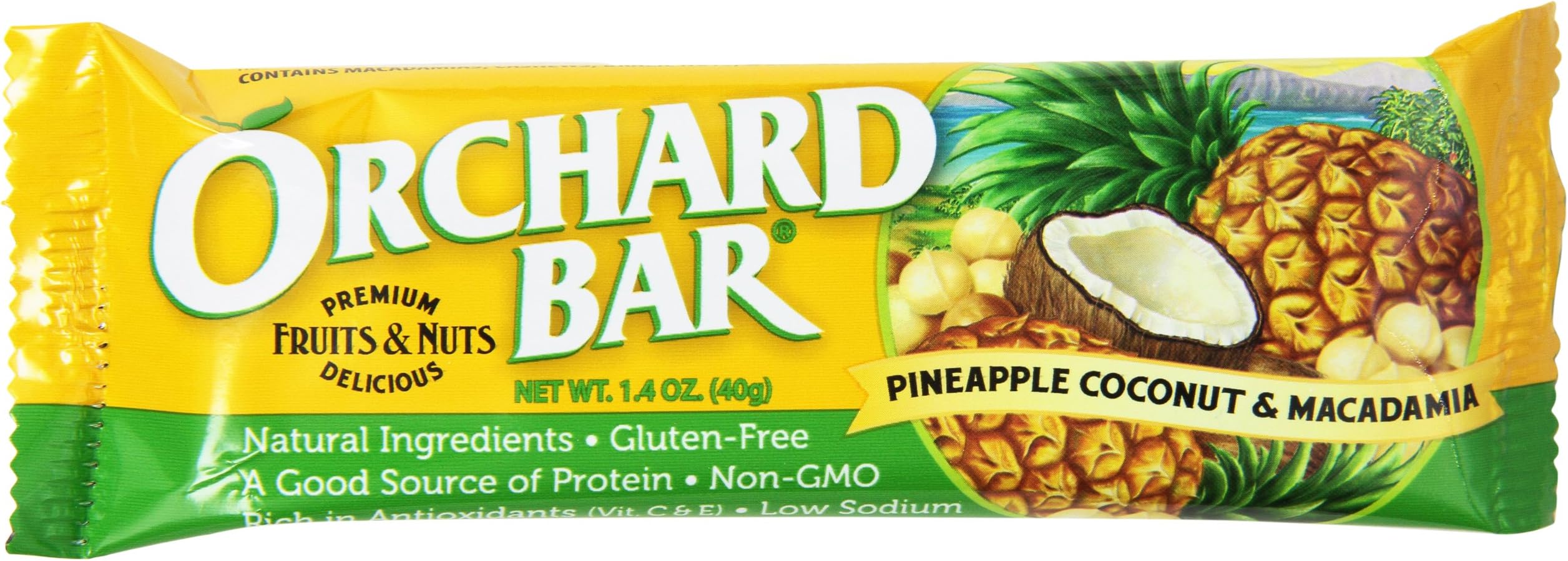 Orchard Bars Non-GMO Fruit & Nut Bars, Pineapple Coconut Macadamia, 1.4 Oz, Pack of 12