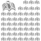 Thinp 50 Pcs Book Charms for Jewelry Making, Silver Book Beads Small Bookish Charms for DIY Bracelet Earring Necklace Jewelry Making