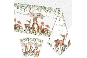 Rejoice Bunny 3PCS Woodland Baby Shower Tablecloth Boys Girls Safari Jungle Wild Animal Party Decorations Nature Sage Forest Table Cover Table Cloths Party Supplies -54x108in