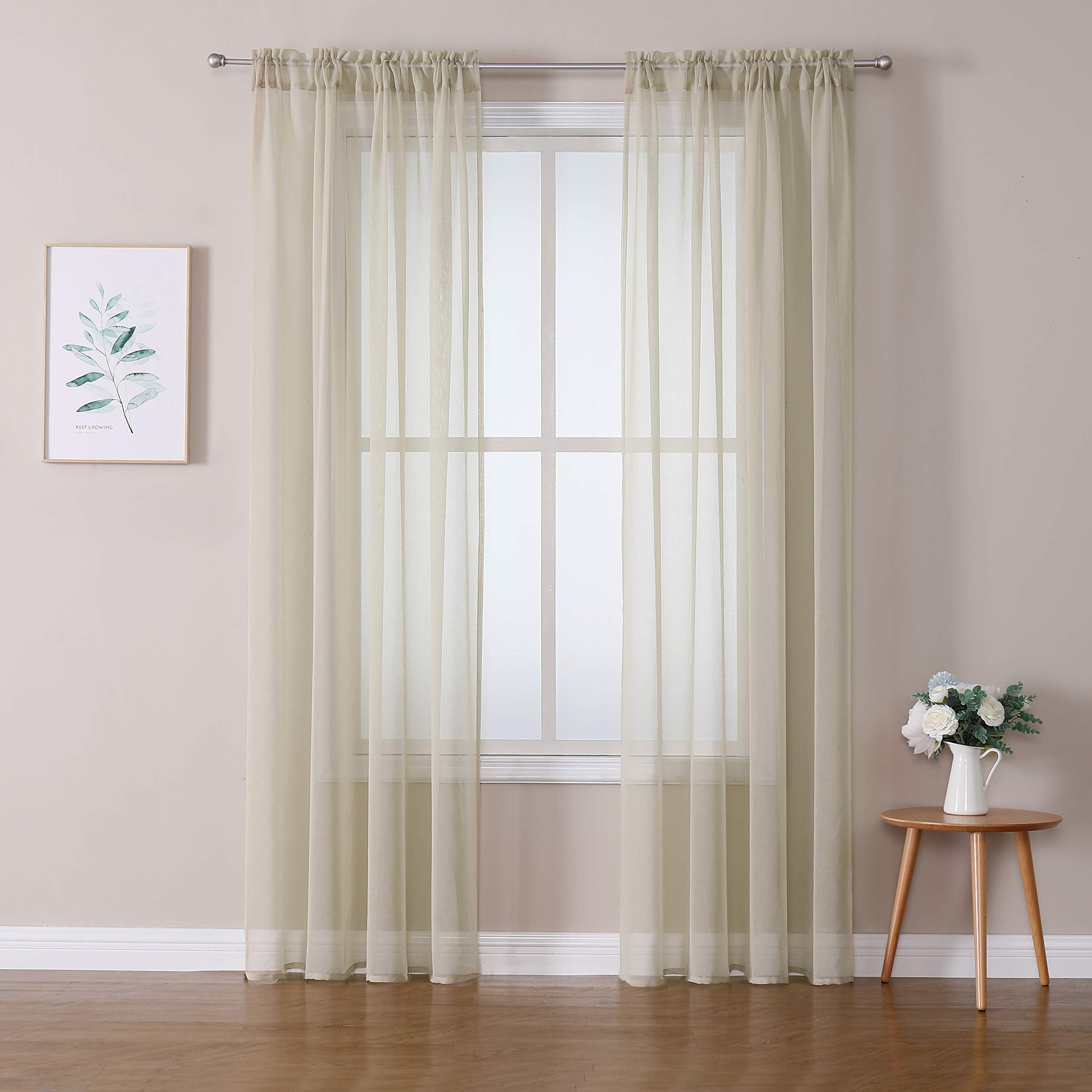 MIULEE 2 Panels Sheer Window Curtains Elegant Window Voile Panels/Drapes/Treatment for Bedroom Living Room 55" Wx96 L Rod Pocket Light Khaki