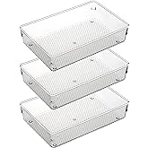 3 Pack Large Clear Plastic Drawer Organizer Tray Cutlery Utensil Makeups Drawer Organizers (3 Pack 9"x6")