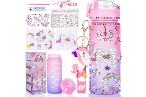 CUISH Gifts for Girls 4-12, Decorate Your Own Water Bottle Kits with Personalized Initial & Unicorn Diamond Stickers DIY Art Crafts Birthday Gifts Christmas Toys for 4-7-8-10 Year Old Girls (Letter M)