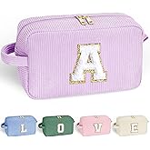 YOOLIFE Purple Travel Makeup Bag - Valentines Day Gifts for Girls Kids | Travel Makeup Bag Organizer Personalized Gifts for Women, Stocking Stuffers for Teen Girls Kids Purple Letter A