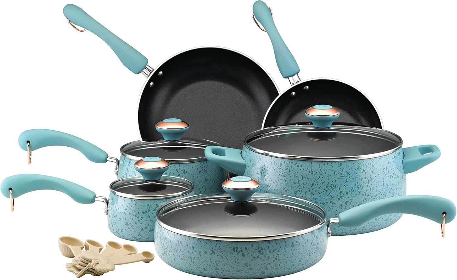 Amazon Com Paula Deen Signature Nonstick Cookware Pots And Pans Set 15 Piece Aqua Speckle Pots And Pans Set Kitchen Dining