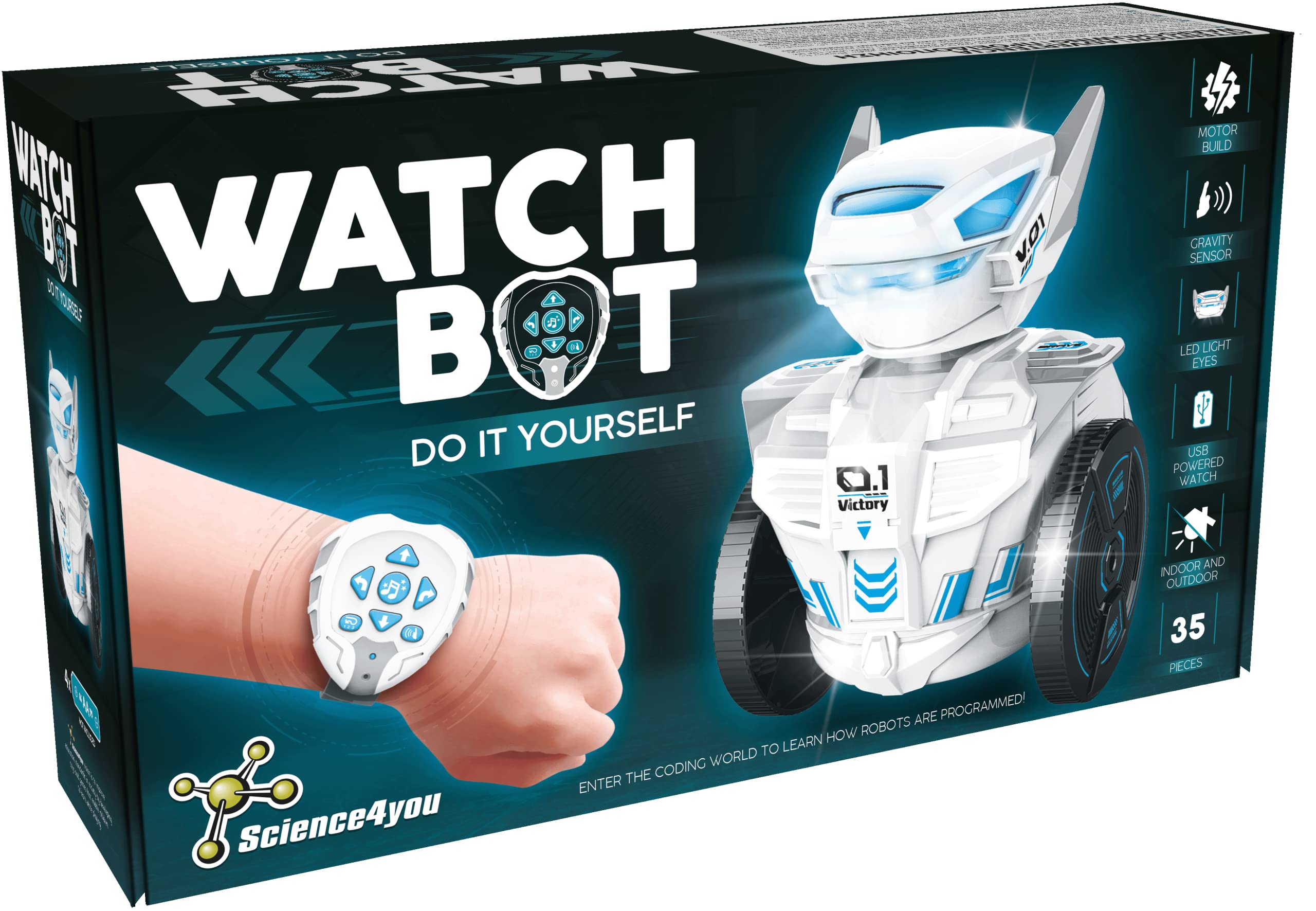 Science4you Watchbot, Mini Remote Control Programmable Robot for Kids 8+ Years - DIY 35 pieces Interactive Robot Building Kit - Controlled by Watch and Gestures - STEM Educational Toy for Kids Age 8-14