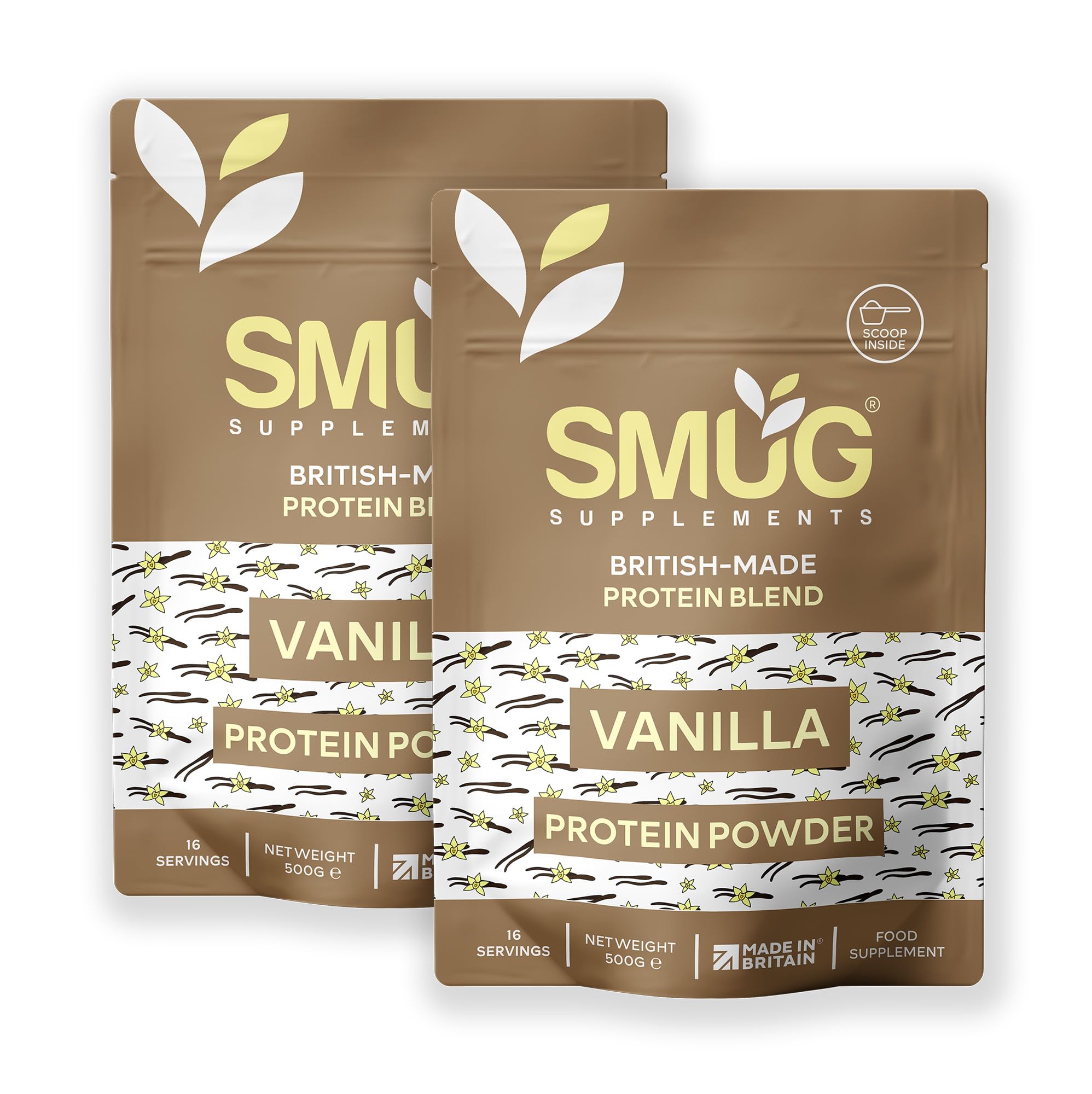 Protein Powder Blend by SMUG Supplements - 1KG Bundle - 2 x 500g Chocolate, Vanilla or Mixed - 21.6g Protein Per Serving - Low Sugar - Made in Britain (Vanilla)