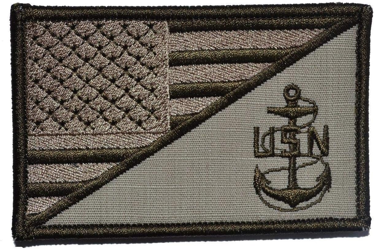USN CPO Anchor USA Flag - 2.25x3.5 Patch - Desert Sand