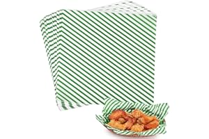 GeeRic Waxed Deli Paper Sheets 12 * 12 Inch, 100 Pcs Food Basket Liners Saint Patrick's Day, Deli Food Wrapper Wax Paper Sheets Diagonal Stripe Clover Green