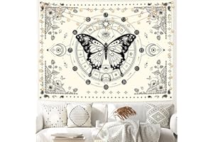 Fungarth Butterfly Tapestry Moon Flower Botanical Plant Floral Tapestry Vintage Aesthetic Tapestries Wall Hanging for Bedroom Living Room Dorm (Beige, 48” x 36”)