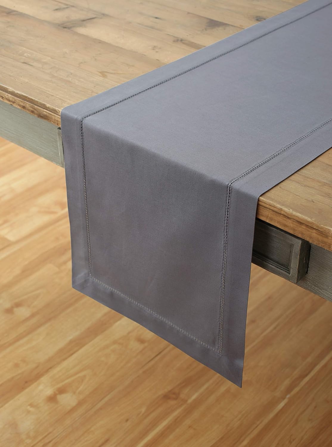 Solino Home Hemstitch Cotton Linen Table Runner – 14 x 90 Inch, Natural Fabric Machine Washable Table Runner – Grey: Home & Kitchen