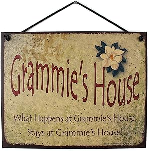 8x10 Vintage Style Sign with Magnolia Flower Saying, "Grammie's House What Happens at Grammie's House, Stays at Grammie's House!" Decorative Fun Universal Household Family Signs for Grandma (8x10)