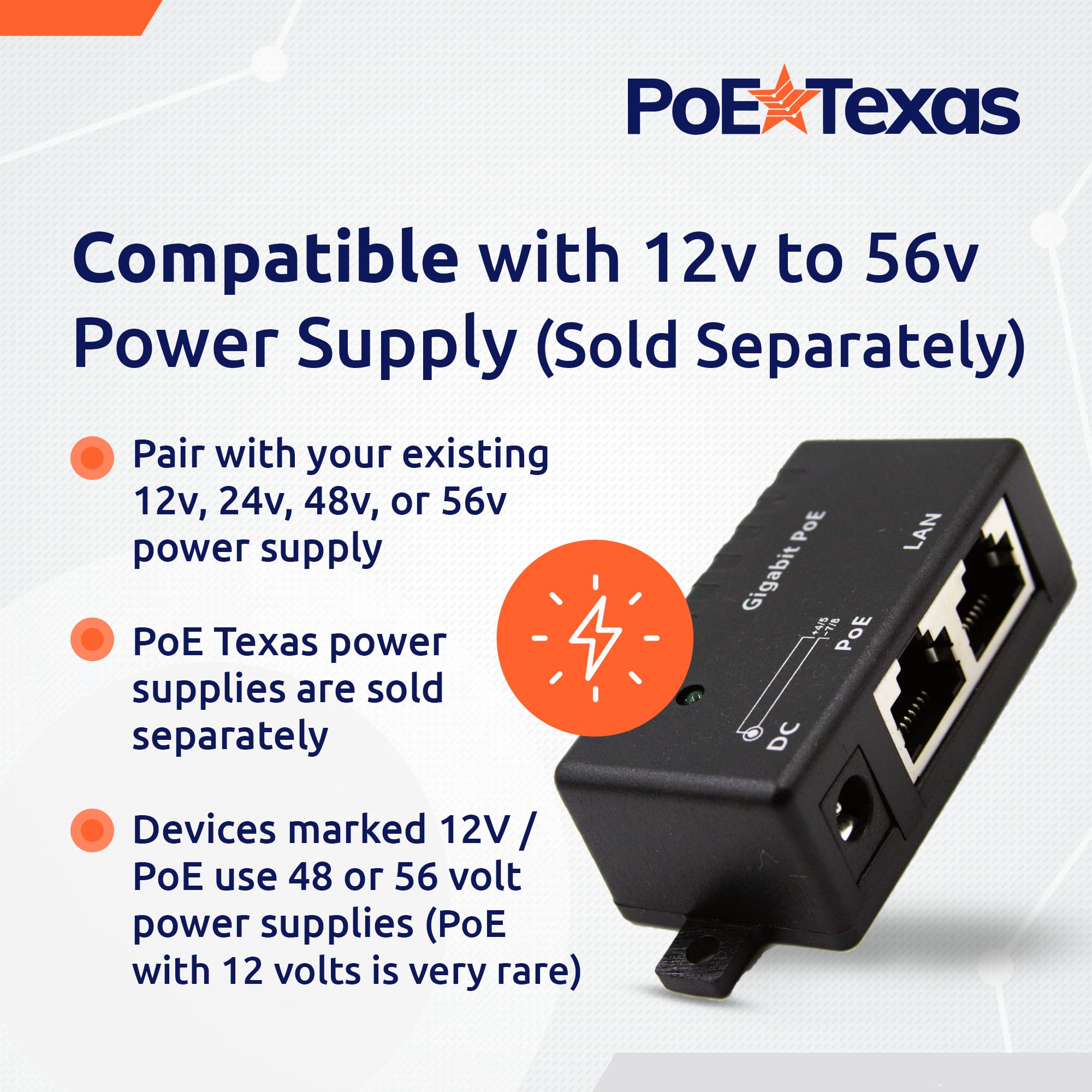 Poe Texas PoE Injector - Single Port Power Over Ethernet Passive PoE ...