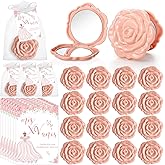 Wenqik 30 Sets Quinceanera Party Favors for Guests Rose Design Compact Pocket Mirrors Quinceanera Cards Thank You Gift and Organza Bags Sweet 15 Mis Quince Birthday Party Favor (Champagne Pink)