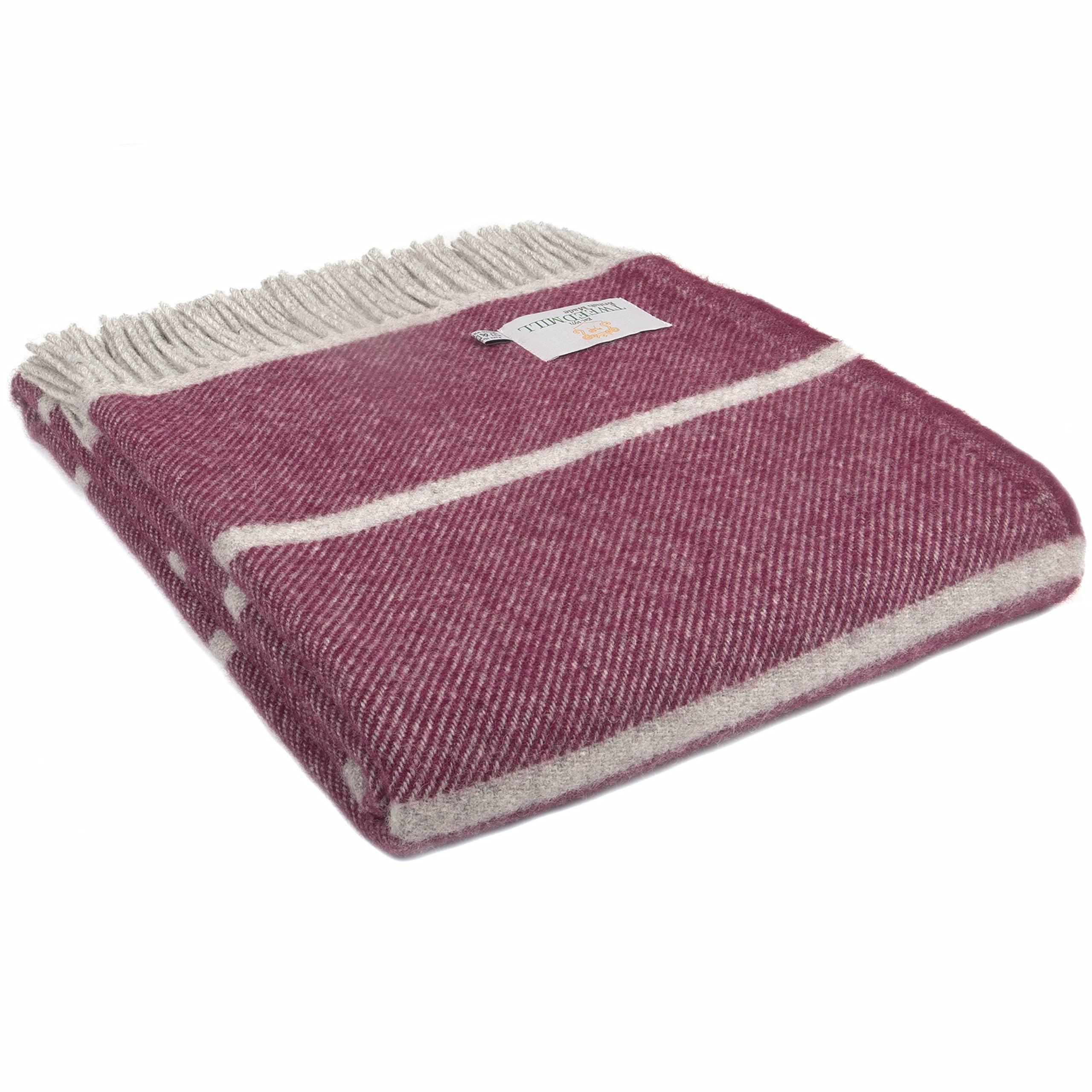 Tweedmill Textiles Broad Stripe Throw Sofa Bed Blanket -100% Pure New Wool - BRITISH MADE (Rosewood & Slate Grey)