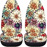 WUYOJUXA Hippie Blossom Lotus Car Accessories Set 2 Pack Boho Car Seat Cover Set for Front Seat Only,2 Pack Blossom Lotus Seat Protective for SUV Front Saddle Blanket Seat Covers,Easy to Install