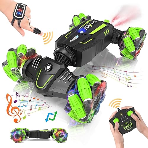 Eulogia Remote Control Car Gesture Sensing Stunt Cars,2.4Ghz RC Car with Spray Effect Boys Toys 360° Rotate Transform Off-Road RC Drift Cars with Lights Music Gifts for 5 Year Old Kids