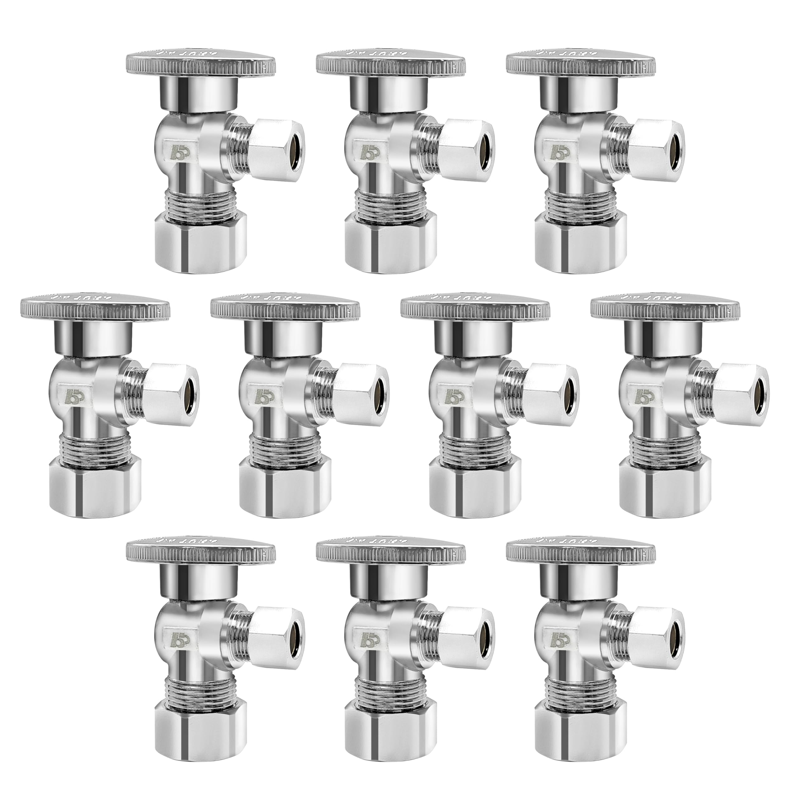 Photo 1 of (10 Pack) BH Angle Stop Valve 1/2" Nominal Compression x 3/8" OD, 1/4-Turn Shut Off Valve,Chrome Plated Brass, for Bathroom Toilet Kitchen Shower Plumbing