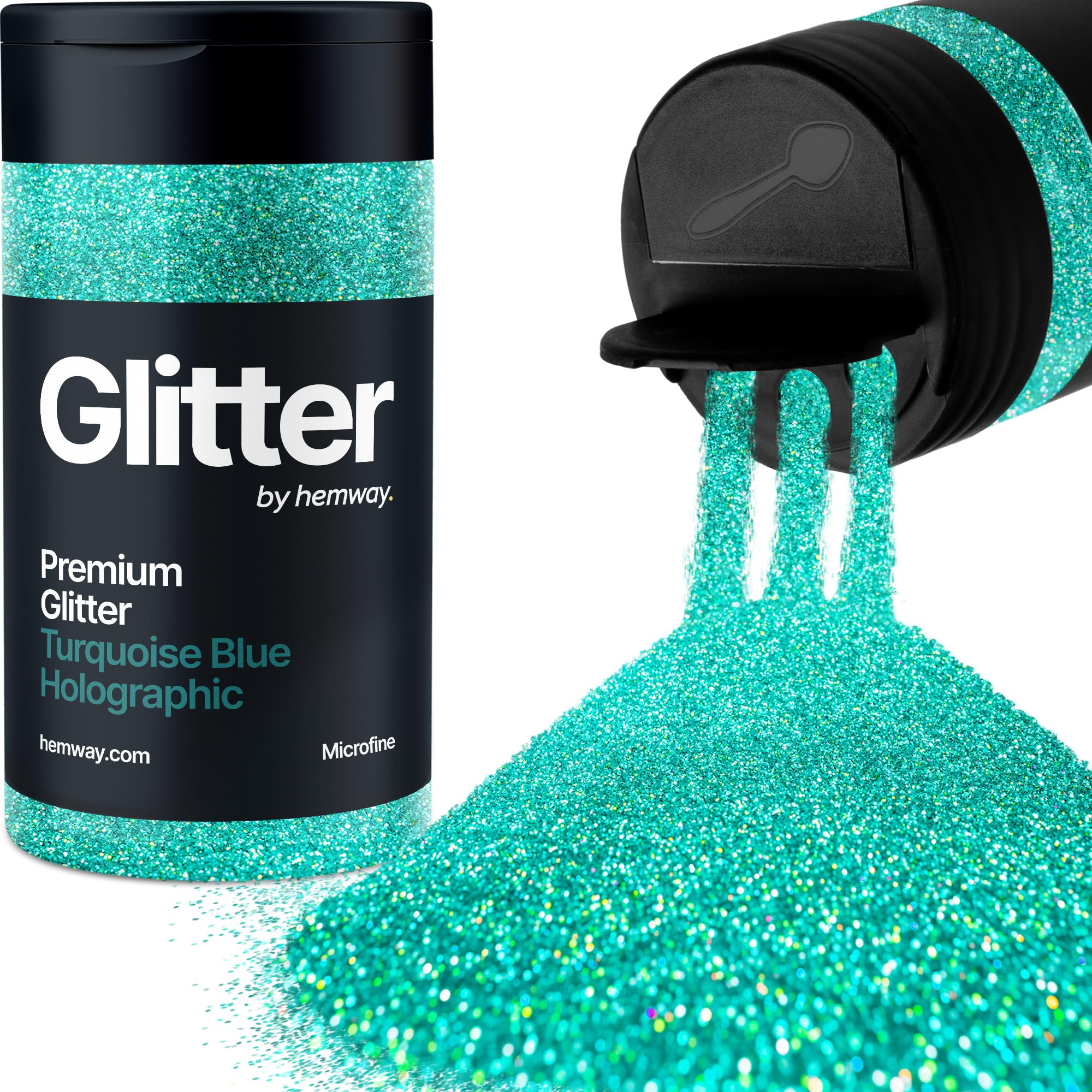 Holographic Turquoise Blue Glitter Shaker, 130g Microfine Glitter, Crafts 1/256" Metallic Flake Turquoise Blue Sequins, Resin & Epoxy Crafts, Decorating, Halloween, Christmas Nail, Face, Hemway — image 1