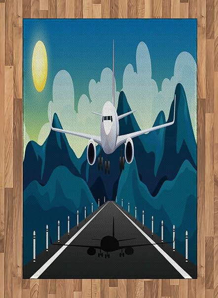 Amazon 空港エリアラグ 飛行機のデジタルイラスト ランウェイから離陸 背景 ゴム裏地 フロアカーペット スロー ラグ ランナー 寝室 リビングルーム マルチカラー 4 By 5 7 Ft Arearugs Cxp Cjabs1100 2 Babe Maps ラグ カーペット 通販