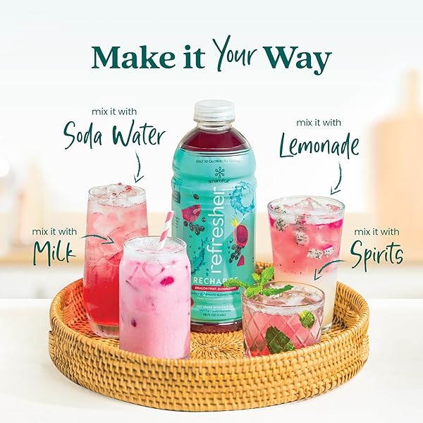 SMARTFRUIT RECHARGE REFRESHER – DRAGON FRUIT, ELDERBERRY – MADE WITH REAL FRUIT JUICE, NO ADDED SUGAR, COCONUT WATER FOR HYDRATION, GREEN COFFEE BEAN EXTRACT FOR NATURAL ENERGY – 48OZ DRINK MIX