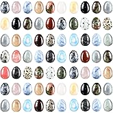 TANEMUDO 64 Pieces Worry Stones Egg, Polished Gemstone Rock Crystals for Anxiety Relief, Meditation, Reiki, Chakra Balancing, Easter Decor (Classic Color, 20-25 Styles)
