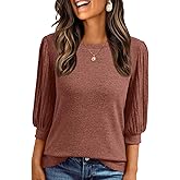AUTOMET 3/4 Length Sleeve Womens Tops Puff Lightweight Spring Sweaters Business Dressy Casual Work Blouses Cute T Shirts