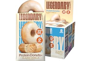 Legendary Foods Protein Donuts - 22g Protein, Glazed Vanilla, Zero Sugar Snack, Gluten Conscious, Low Carb, Keto Suitable, Diabetic and GLP-1 Diets - 8 Pack with Two Donuts per pack