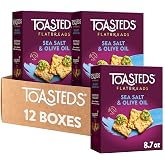 Toasteds Flatbreads Crackers, Lunch Snacks, Party Snacks, Sea Salt And Olive Oil (12 Boxes)