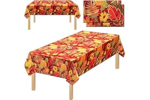 Tegeme 2 Pcs Thanksgiving Tablecloth Disposable Rectangle Plastic Tablecloth Fall Maple Leaves Pumpkin Table Covers for Autumn Harvest Thanksgiving Holiday Party Decor