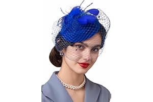 Zivyes Fascinator Hats for Women Pillbox Hat with Veil Headband and a Forked Clip Tea Party Headwear