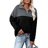 Magritta Womens Sweatshirt Casual Loose Fit Waffle Knit Half Zip Pullover Long Sleeve Lapel Tops