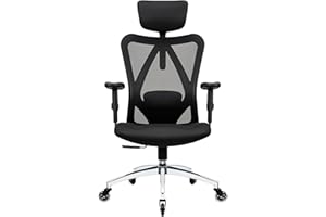 Duramont Ergonomic Office Chair - Adjustable Desk Chair with Lumbar Support and Rollerblade Wheels - High Back Chairs with Breathable Mesh - Thick Seat Cushion, Head, and Arm Rests - Reclines