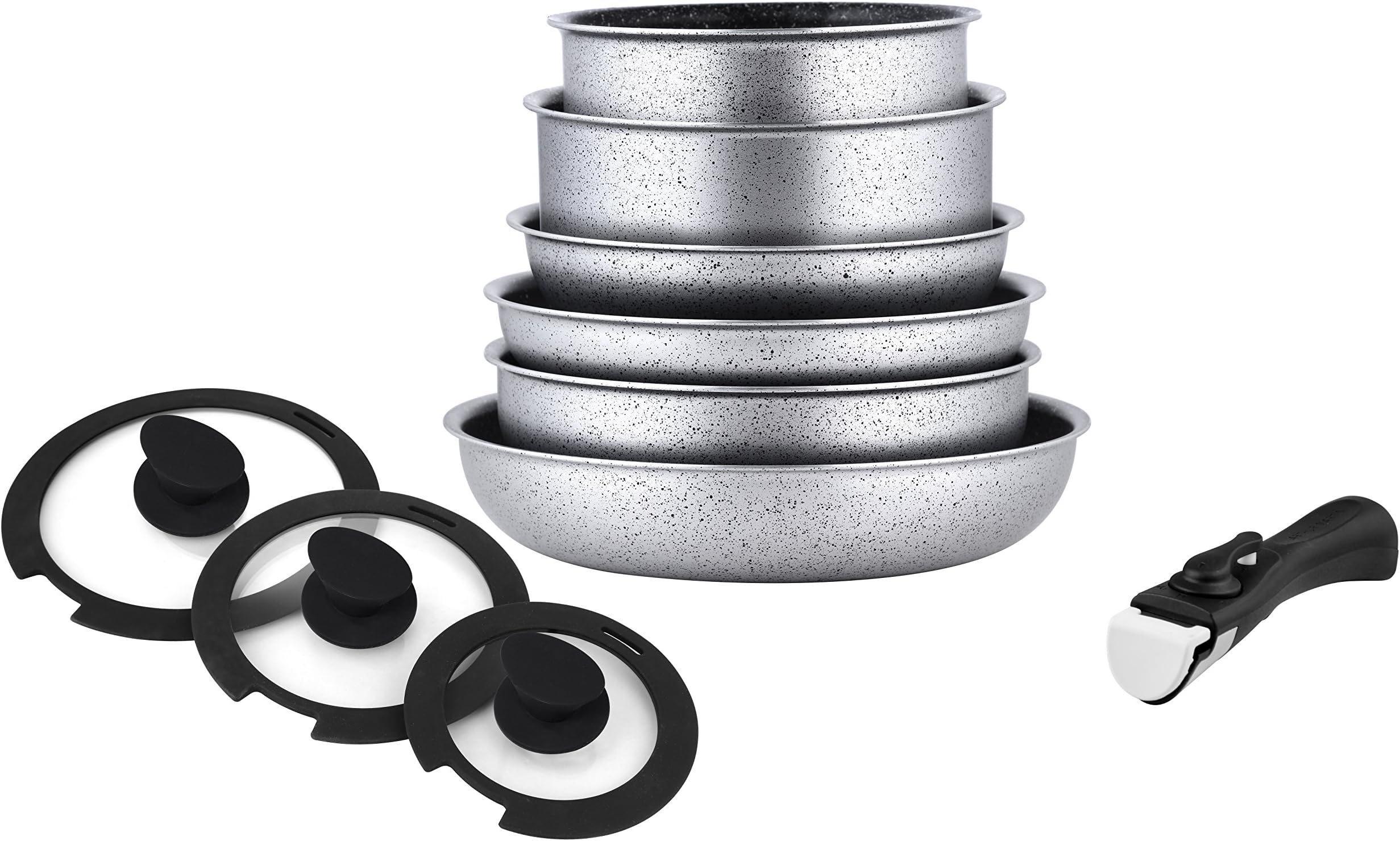 Arthur Martin – Set of 10 Pèces 16/20/24/28 cm + Handle Removable Stone Effect