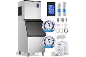 Coolake Commercial Ice Maker Machine 450lbs with 360lb Large Storage, 22 Inch Full Cube Air Cooled Stainless Steel Freestanding Ice Machine for Restaurant Church Hotel, DOE ETL Listed