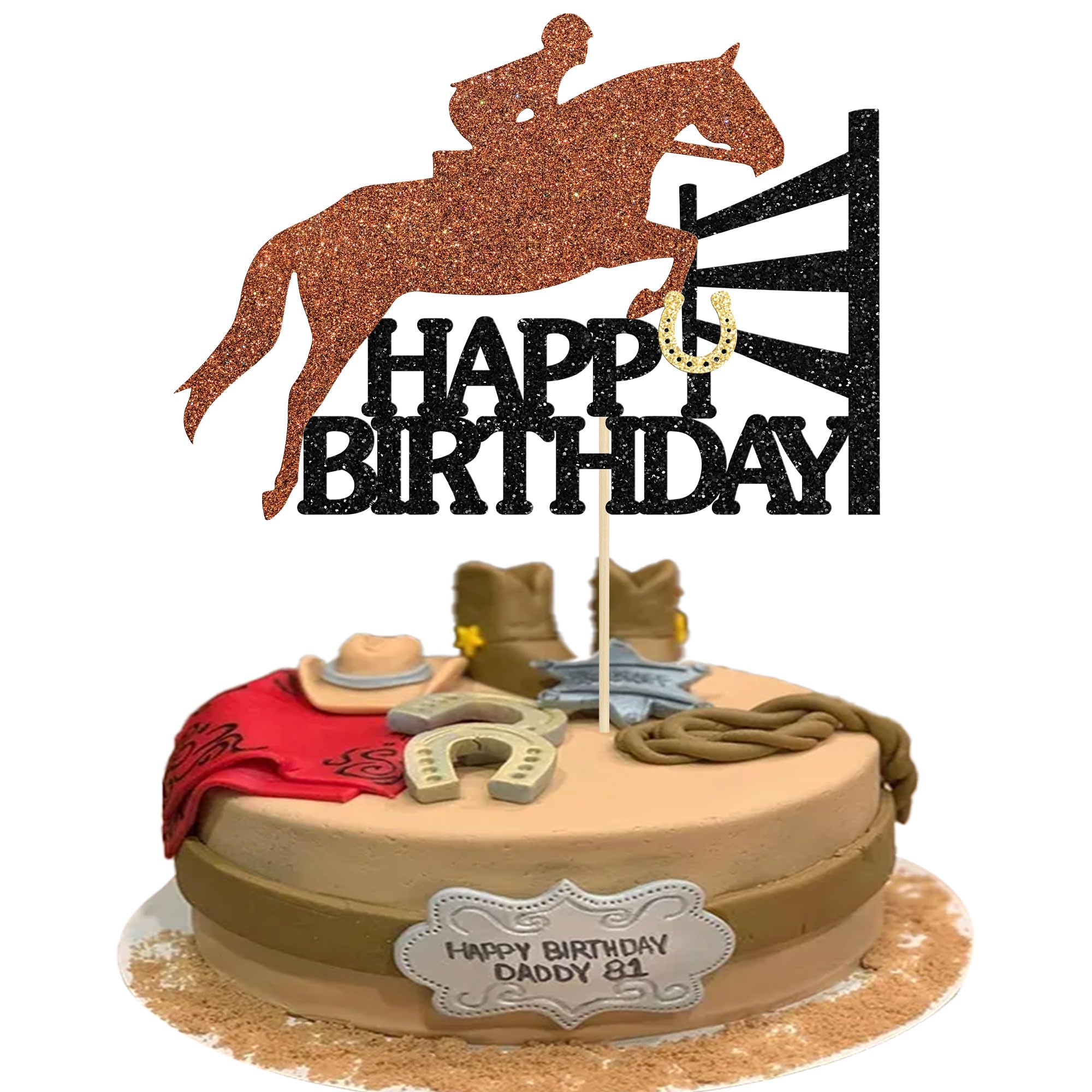 Gyufise 1Pc Derby Horse Cake Topper Glitter Horse Racing Cake Decoration Sports Equestrian Theme Baby Shower Kids Birthday Party Cake Decorations Supplies
