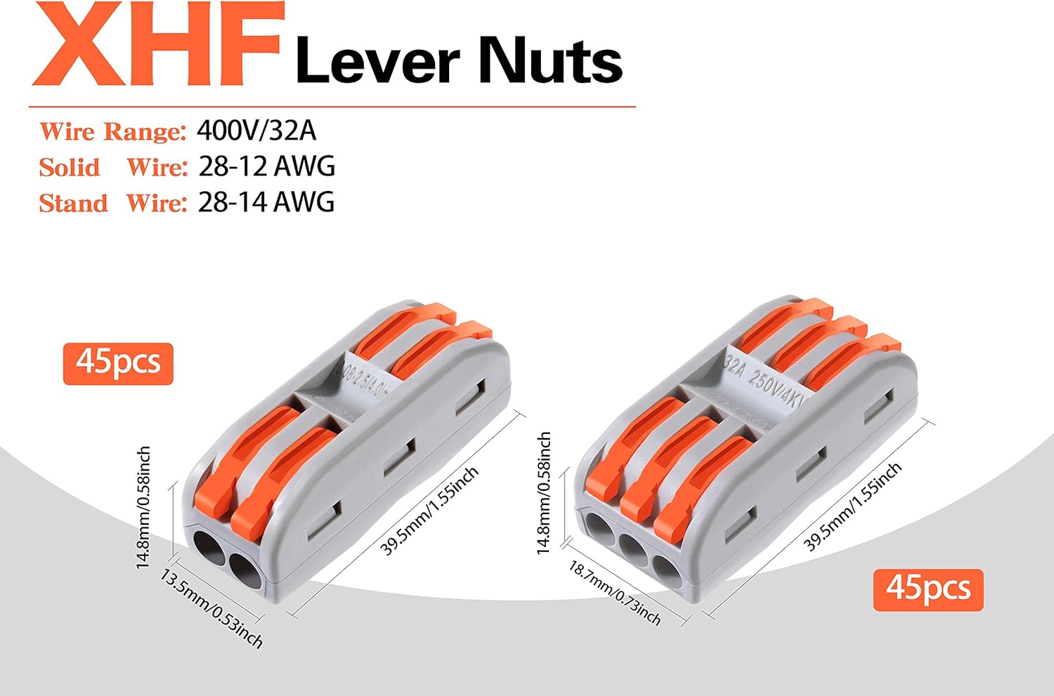 XHF 2&3 Conductor Compact Connectors Woggle Lever Nuts Wire Connectors