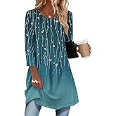 Zeagoo Women Tops 3/4 Sleeve Dressy Casual Plus Size Tunics to Wear with Leggings Swing Flare T-Shirt Loose Blouses